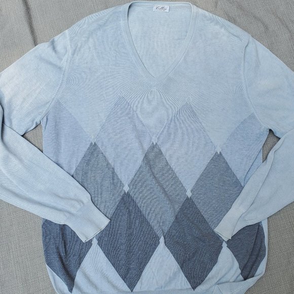 Cellini Fine Knit V neck Argyle Sweater made italy - Picture 1 of 3